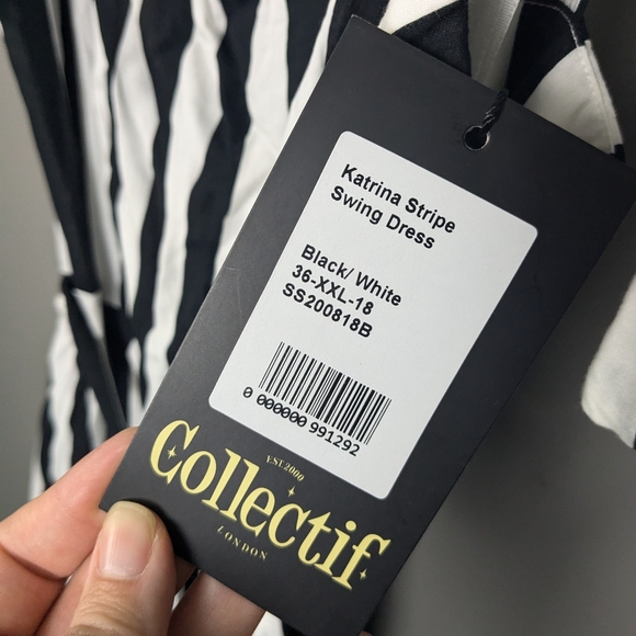BNWT (but flawed) Collectif Black and White Striped Katrina Dress in a UK 18 - Picture 4 of 6